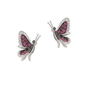 Butterfly Stud Ruby Earrings in 18K White Gold