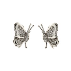 Butterfly Stud Diamond Earrings in 18K White Gold