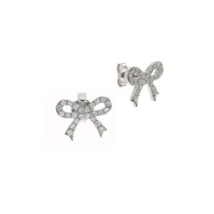 Diamond Bow Stud Earrings in 18K White Gold