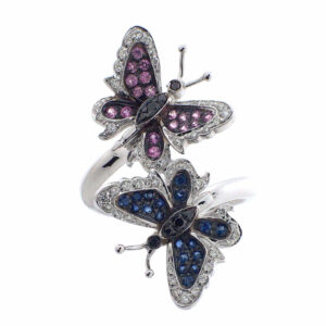 Double Butterfly Ring in 18K White Gold