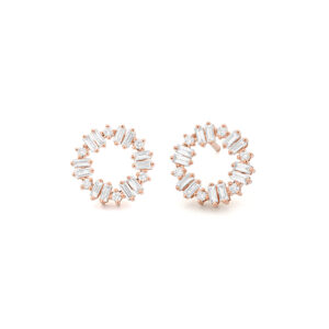 0.55 ct. Baguette Cut Circle O Stud Earrings in 14K Rose Gold
