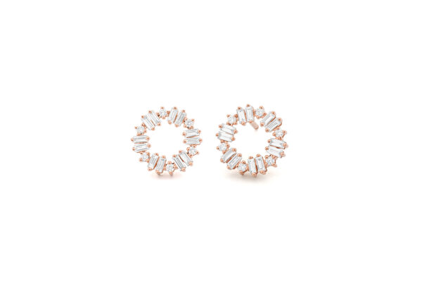 0.55 ct. Baguette Cut Circle O Stud Earrings in 14K Rose Gold