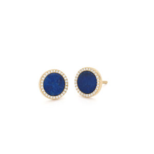 0.15 ct. Lapis Lazuli & Pave Diamond Stud Earrings in 14K Yellow Gold