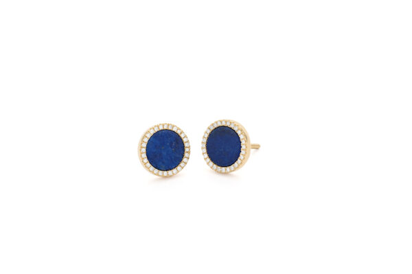 0.15 ct. Lapis Lazuli & Pave Diamond Stud Earrings in 14K Yellow Gold