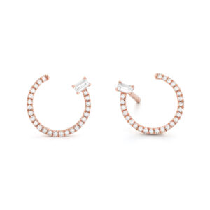 0.22 ct. Baguette Diamond Half Circle Stud Earrings in 18K Rose Gold