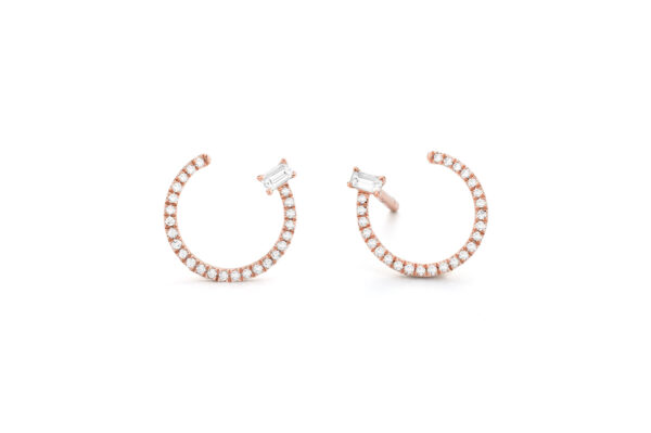0.22 ct. Baguette Diamond Half Circle Stud Earrings in 18K Rose Gold