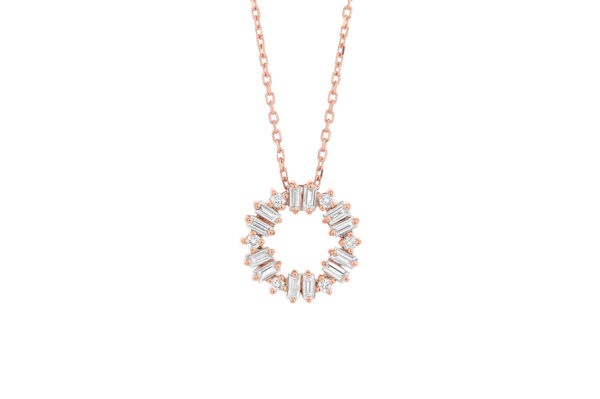 0.30 ct. Baguette Cut Diamond Circle Pendant Necklace in 14K Rose Gold