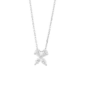 0.47 ct. Four-Petal Flower Diamond Pendant Necklace in 14K White Gold