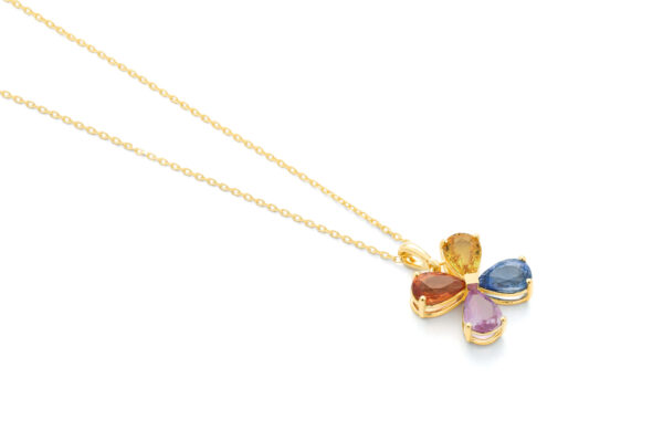 4 Multicolor Sapphire Pendant Necklace in 14K Yellow Gold
