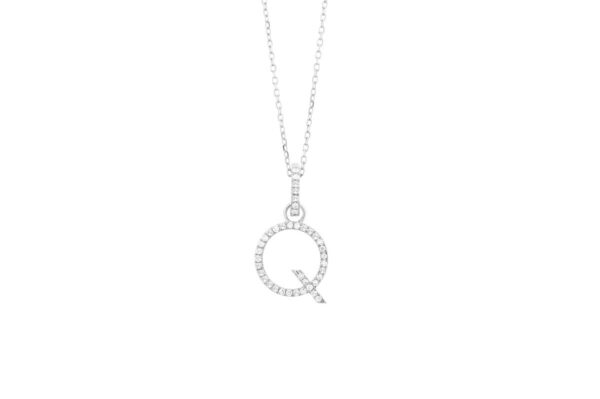 0.11 ct. Diamond "Q" Initial Pendant Necklace