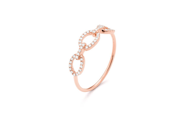0.15 ct. 3 Chain-Link Diamond Ring in 18K Rose Gold