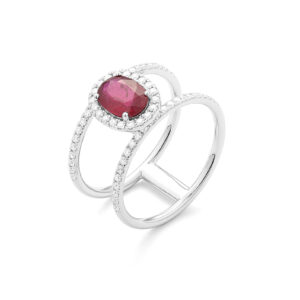 1.11 ct. Oval Cut Vivid Red Ruby Ring in 14K White Gold