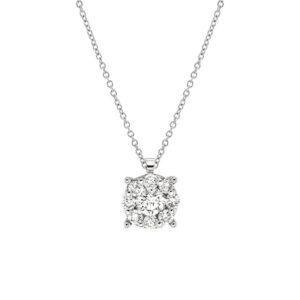 0.39 Carat Diamond Halo Pendant Necklace in 18 K White Gold