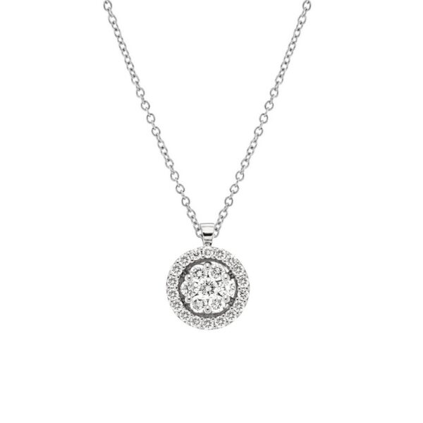 0.41 Carat Halo Pendant Necklace in 18K White Gold