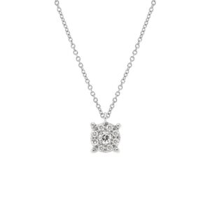 0.19 Carat Four Prong Diamond Pendant Necklace in 18K White Gold