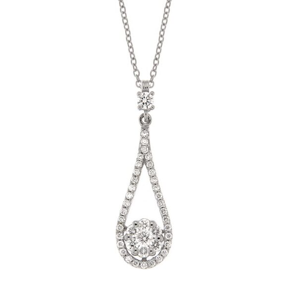 0.49 Carat Diamond Drop Pendant necklace in 18K White Gold