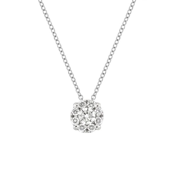 0.37 Carat Halo Diamond Pendant Necklace in 18K White Gold