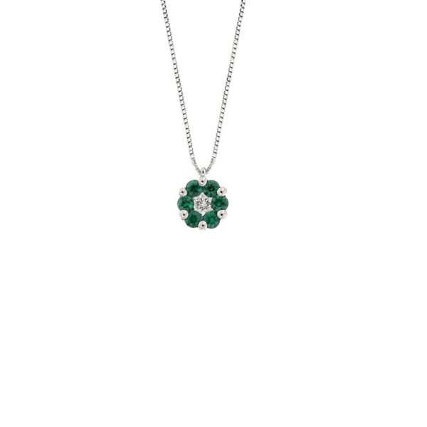 0.14 Carat Emerald Pendant Necklace in 18K White Gold