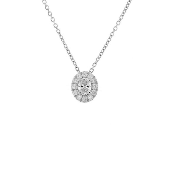 Oval 0.24 Carat Halo Pendant Necklace in 18K White Gold