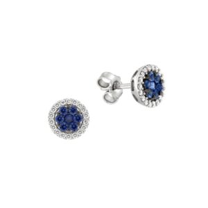 0.60 Carat Sapphire Diamond Stud Earrings in 18K White Gold